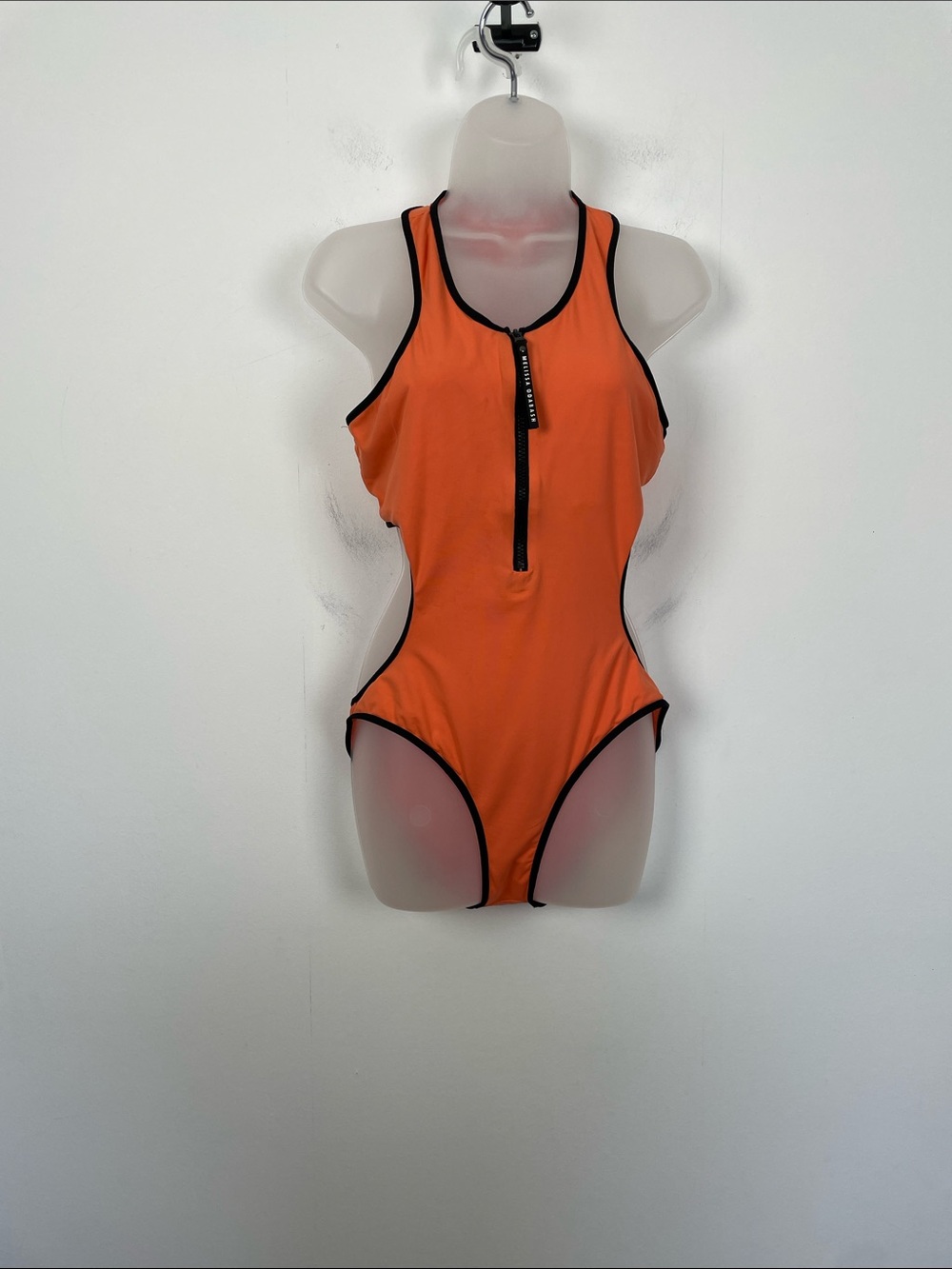 Melissa Odabash Cutout Orange Racerback Women's One-Piece Swimsuit 1/2 Zip Front - Picture 2 of 9